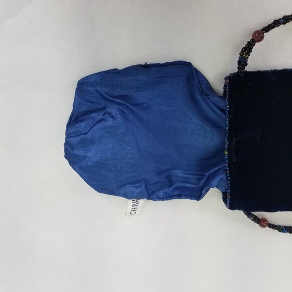 Beaded Horse Mini Bag Credit Card Holder Crossbody Pouch Velvet Navy Blue Strap - Picture 10 of 15